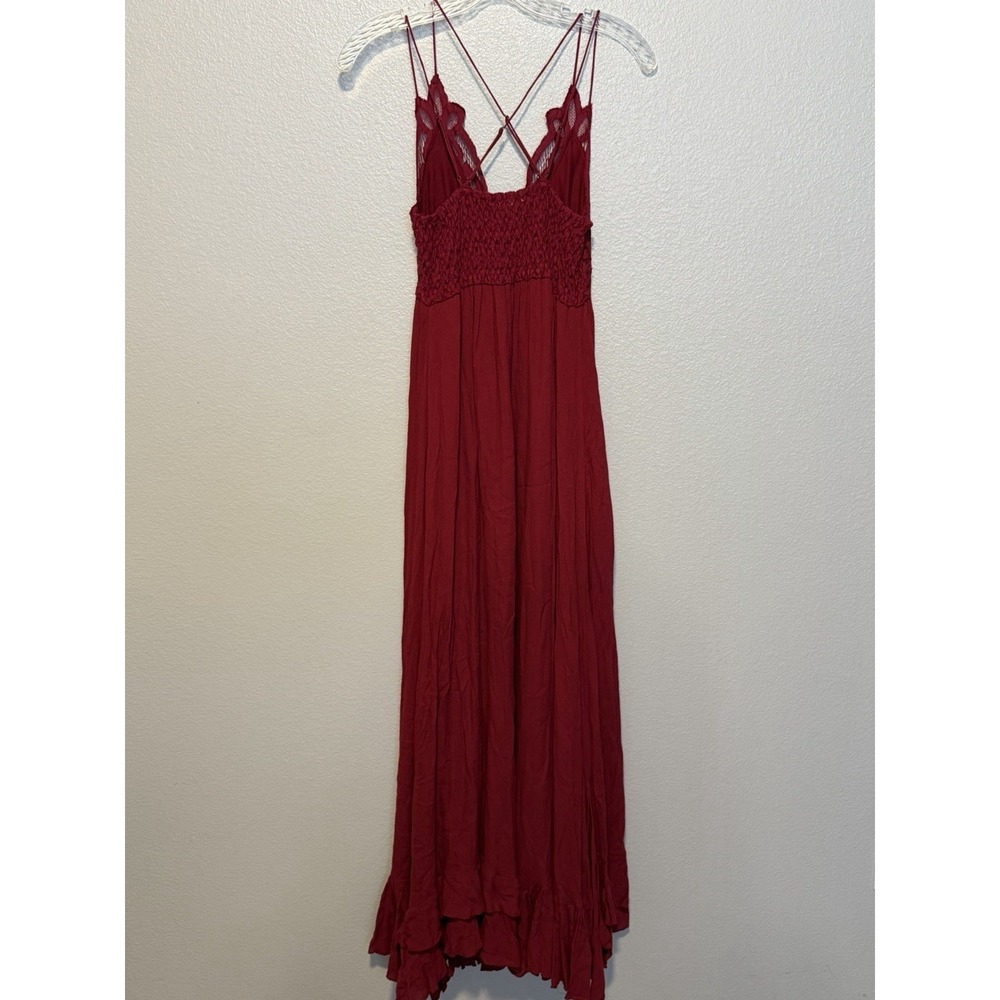 FREE PEOPLE  ADELLA Maxi Slip Dress XS Gauze Boho Embroidered Cranberry Red - Picture 9 of 10